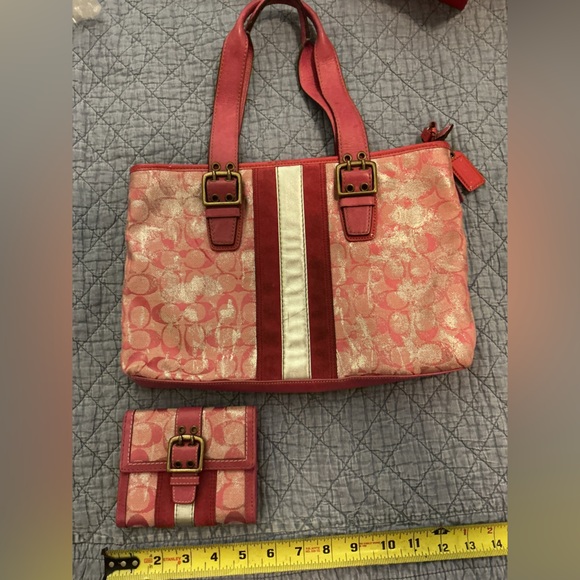COACH 2005 Rare Vintage Pink & Silver Tie Dye Metallic Tote & Wallet Set Y2K - Picture 13 of 16